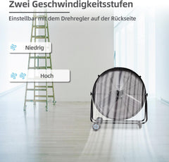 Be Cool Industrie-Windmaschine 75cm BCIWM75CM – Fahrbarer Trommelventilator, Ø 75 cm (30"), 300 Watt, Vollkupfermotor, 2 Geschwindigkeiten, Aluminium-