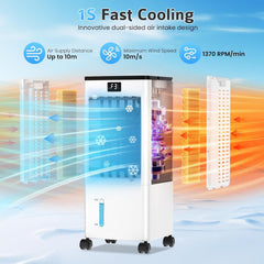 Aire Acondicionado Portátil sin Tubo, Enfriador de Aire Grande 4 en 1, 4 Modos 3 Velocidades, Climatizador Evaporativo 60W, Temporizadores de 1-12 H,