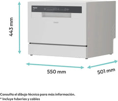 Candy CP 6E51LW Lavavajillas Pequeño y Compacto, 6 Servicios, Digital, 51DBA, 5 Ciclos, Media Carga, Inicio Diferido 3-6-9 horas, Indicador Sal y
