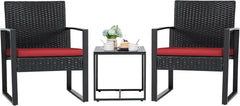 3 Pieces Patio Set Outdoor Wicker Furniture Sets Modern Rattan Chair Conversation Sets with Coffee Table for Yard and Bistro (Black)