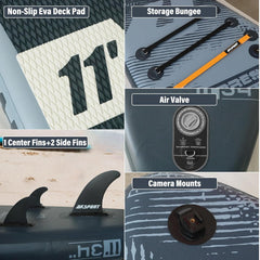 AKSPORT Tabla hinchable de surf de remo, tabla de surf hinchable con todos los accesorios, diseño ancho y estable, tabla antideslizante, tabla de remo