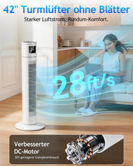 Timiyou Turmventilator 20dB Sehr Leiser für Schlafzimmer & Kühlung mit Fernbedienung | 3 Geschwindigkeitsstufen, 12h Timer, 60° Oszillation,