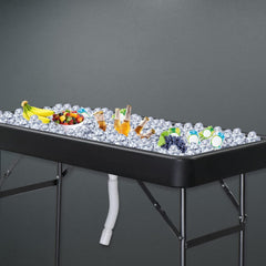 4 feet black ice crystal table, portable rear panel camping fishing cleaning table, plastic material with matching skirt, suitable for parties, barbecues, camping and picnics as an ice chest