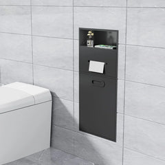 6.2 Gallon Bathroom Trash Can Tilt Out Trash Bin Cabinet, Hidden Trash Can Cabinet Recessed Wall Mounted Stainless Steel with Toilet Paper Holder for Bathroom/Bedroom/Office/Kitchen, Black