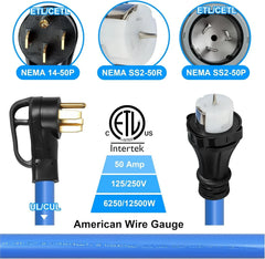 50 Amp Generator Cord and Pre-Drilled Power Inlet Box, Generator Cords 50FT, 50 Amp 125V/250V Generator Power Cord, NEMA 14-50P / SS2-50R Twist Lock Connector
