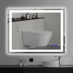 LED wall-mounted makeup mirror with lights - suitable for wall-mounted large makeup tables. Features intelligent touch buttons, anti-fog, water resistance, adjustable dimming, color adjustment, and magnifying glass function.