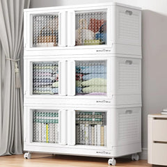 600 sets of stackable storage boxes with lids and doors, 6 sets of plastic coat closets and storage drawers with wheels, large foldable storage boxes, household and office cabinets