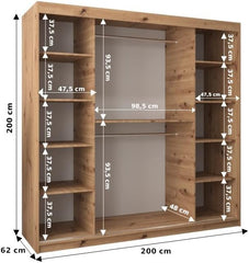 ABIKSMEBLE Verona 4 200 Bedroom Wardrobe with Three Sliding Doors – Modern Storage Cabinet with Mirror, Coat Rack and Shelves – 200 x 200 x 62 cm –