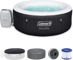 Coleman SaluSpa Miami AirJet 2 to 4 Person Round Inflatable Hot Tub Portable Outdoor Spa with 120 Soothing AirJets and Insulated Cover, Black