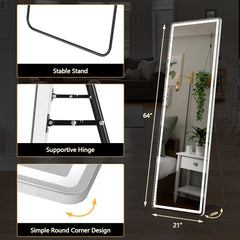 64 x 21 Inch Full Length LED Floor Mirror with Stand, Wall Mounted Full Body Mirror