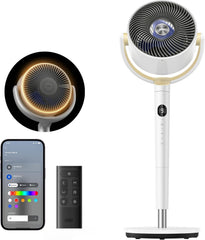 Dreo Smart Standventilator mit RGB Light, 120° +120° Oszillierender Ventilator mit Fernbedienung, 20dB Leiser Bodenventilator für Schlafzimmer, 8H