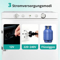 SMETA Gaskühlschrank Gefrierschrank 12V/230V/Gas, Kühlschrank Mit Gefrierfach 100L, Leiser Kombikühlschrank Für Camping, Zuhause, Wohnwagen, Garage,