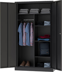 Metal Storage Cabinets Locker with Lock Door, 72'' Clothing Coat Steel Storage Freestanding Wardrobe for Office, Home, School, Employee,Gym,Fire Department (1PC-Black)