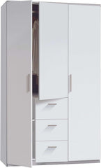 Habitdesign Armario Ropero 3 Puertas y 3 cajones, 203x117x52 (AltoxAnchoxFondo - en Cm), con Barra Colgadora y Estantes, Color Blanco Brillo