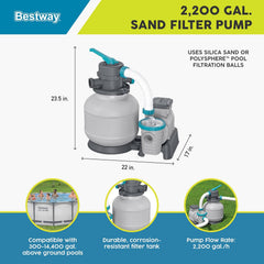 2,200 GPH Sand Filter Pump for Above Ground Pools, High Flow Swimming Pool Filtration System