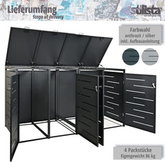 STILISTA Mülltonnenverkleidung aus Metall, für 4 Mülltonnen je 240 Liter, anthrazit