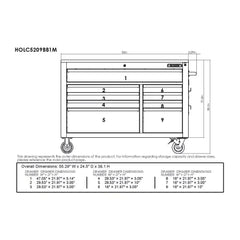 Heavy-Duty 52 in. 9-Drawer Mobile Workbench with Adjustable-Height Solid Wood Top in Matte Blue
