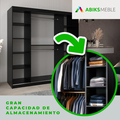 ABIKSMEBLE Verona 4 200 Bedroom Wardrobe with Three Sliding Doors – Modern Storage Cabinet with Mirror, Coat Rack and Shelves – 200 x 200 x 62 cm –