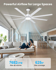 183cm Extra Grande 8 Aspas de Aluminio Ventilador de Techo con Luz y Mando, Silencioso Lampara Ventilador Techo con Reversible Motor DC para Exterior