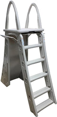 Confer Plastics 7200 Roll Guard 48" to 56" Adjustable A Frame Safety Ladder for Above Ground Outdoor Patio Swimming Pool Platform Ladder with Step Barrier, Warm Grey…