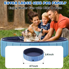 Foldable Dog Swimming Pool, 120"x20" Oversize Collapsable Hard Plastic Potable Bathing Tub for Pet Dog Kiddie Pool Indoor and Outdoor Leakproof PVC Play Pool for Large Dogs Pets Puppy Kids Blue