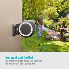 Gardena Wand-Schlauchbox RollUp M/L (weiß) 25 m: flexible Bewässerung für mittelgroße bis große Gärten, Schwenkbare Schlauchbox, inkl. 25 m Gardena