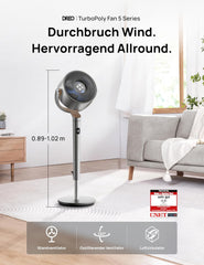 Dreo 20dB leiser Standventilator, 120°+120° Omni-direktionale oszillierende Ventilator, 26M Windentfernung, 1200m³/h Luftvolumen Echt Turbo-