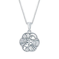 Diamond Cut Floral Pendant in White Gold