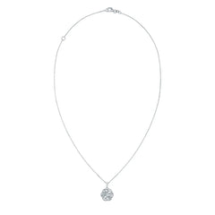 Diamond Cut Floral Pendant in White Gold