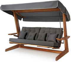 WESTMANN Hollywoodschaukel Luna 2600 | 260x139x195 cm Grau | Holzschaukel für bis zu 4 Personen inklusive Sonnenschutz