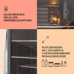 Klarstein Mini Kühlschrank mit Glastür, Mini, für Zimmer, Getränkekühlschrank Klein mit Verstellbaren Ablagen, 80 Liter, Indoor/Outdoor Kühlschrank